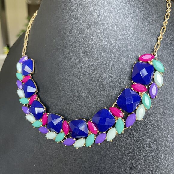 J. Crew Retired Multicolored Calypso Acrylic Rhinestone Statement Bib Necklace - Picture 3 of 5